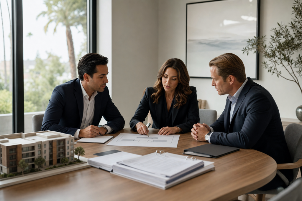 Accredited investor, advisor, and sponsor reviewing a private real estate offering