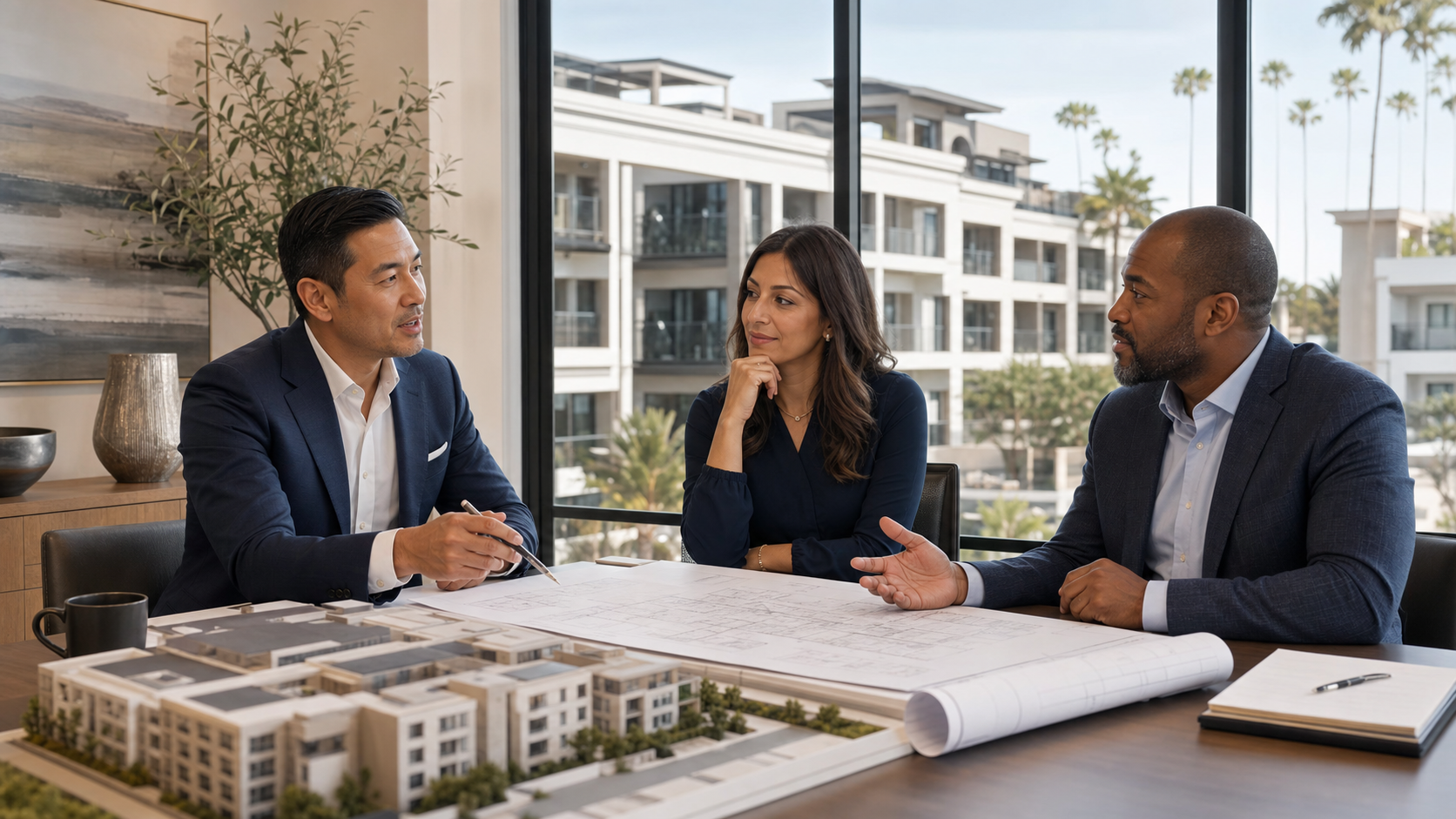 Real estate sponsor, advisor, and accredited investor reviewing a multifamily offering structure